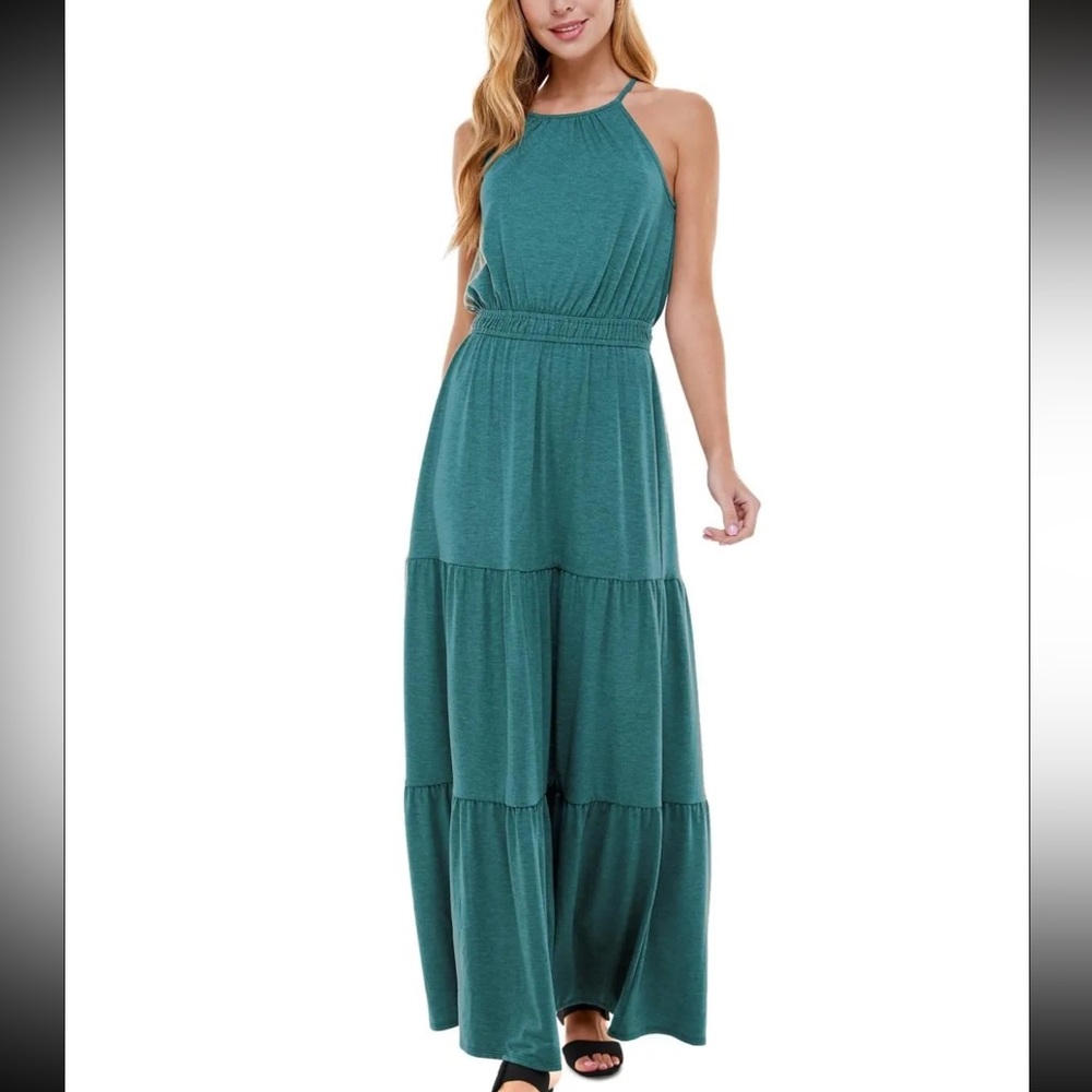 Teal Halter Tiered Maxi Dress Size Large Kingston Grey Heathered New with Tags